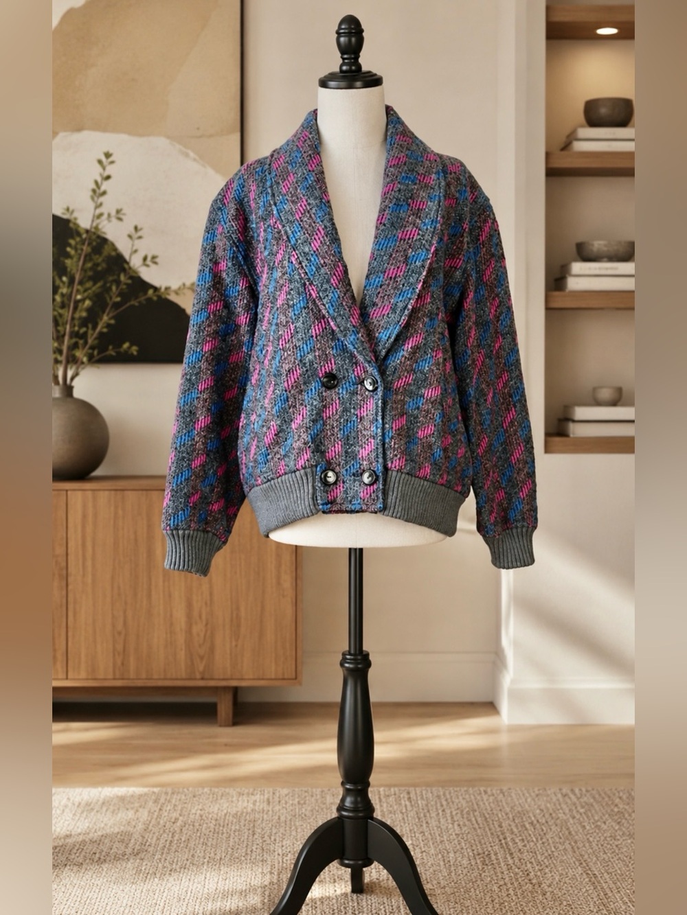 VTG Double-Breasted Wool Blend Tweed Jacket - OS